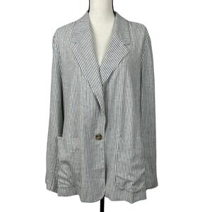 A New Day Women's Blazer XXL Blue White‎ Striped Linen Blend Single Button NWT